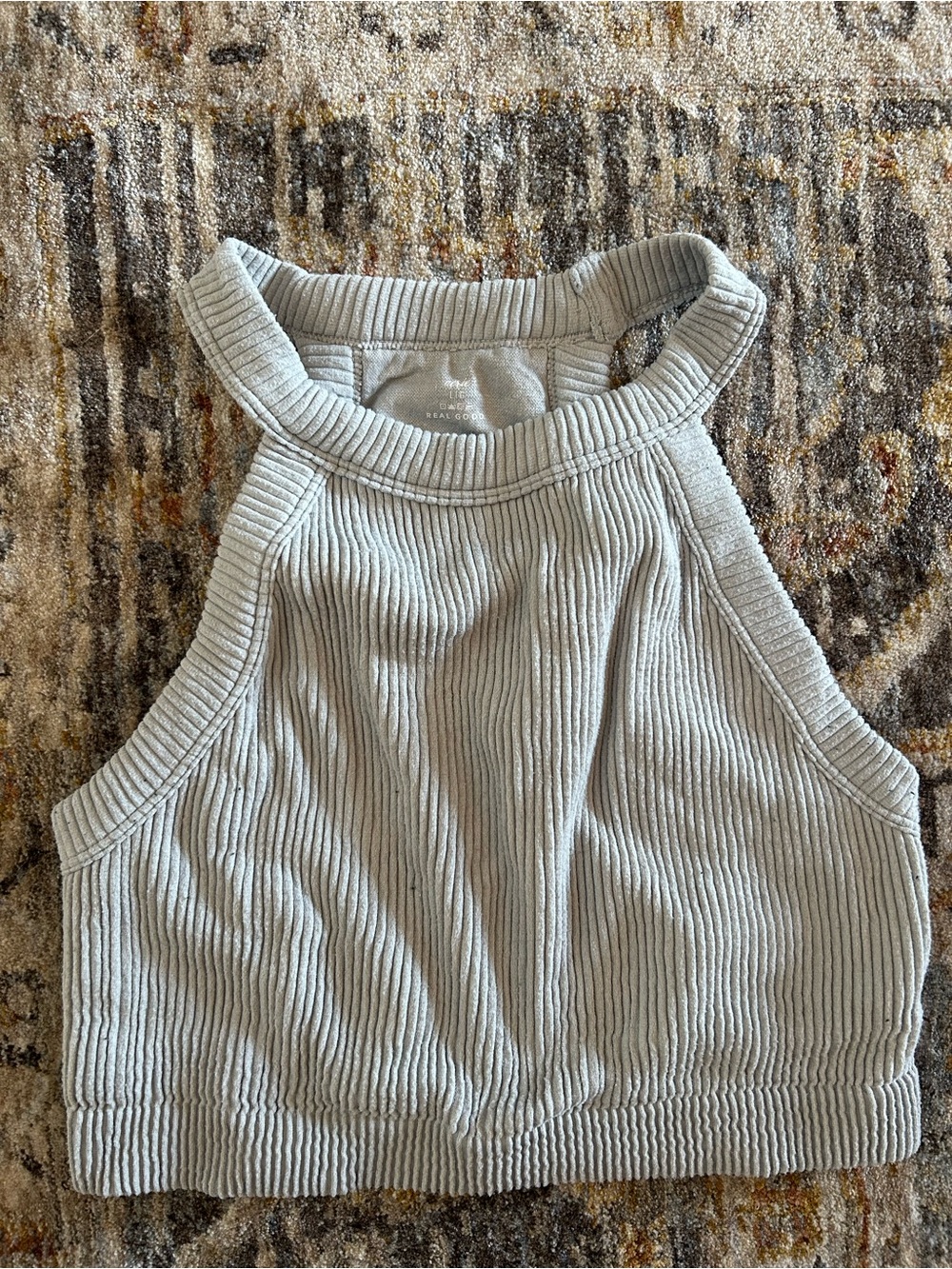 aerie Ribbed Halter Tank Top - Light Gray